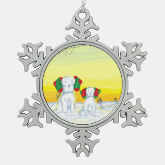 doggy snowman/ snowdog snowflake pewter christmas ornament
