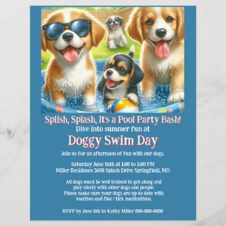 Doggy Swim Day Pool Party Invitation Flyer