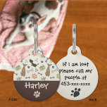 Doggy Treat Bones and Paws Pet ID Tag<br><div class="desc">Protect your pooch with an ID tag designed just for him or her with a cute repeating print of little dogs and pups,  bones,  hearts and paw print accents. Printed on both sides. Just edit your pet's name and your phone number in the easy "personalize this" text box.</div>