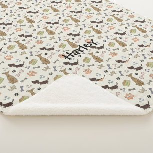 Doggy Treat Bones and Paws Sherpa Blanket