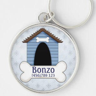 Doghouse in Blue Dog ID Tag Keychain