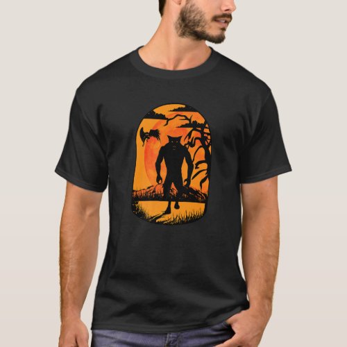 Dogman Halloween  Spooky Orange Setting Featuring  T_Shirt