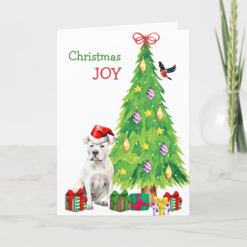 Dogo Argentino Dog Bird and Christmas Tree Holiday Card