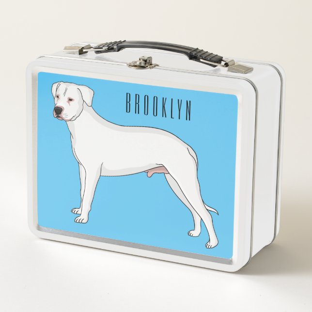 Dogo argentino dog cartoon illustration  metal lunch box (Front)