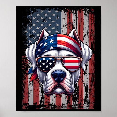 Dogo Argentino Dog Lover Us Flag Independence Day  Poster