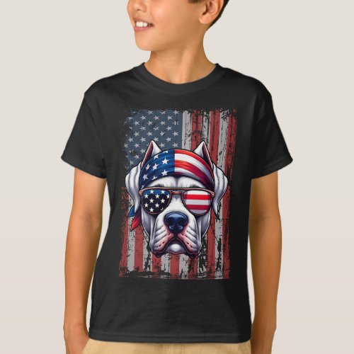 Dogo Argentino Dog Lover Us Flag Independence Day  T_Shirt