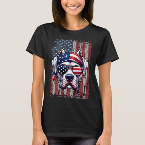 Dogo Argentino Dog Lover Us Flag Independence Day  T_Shirt