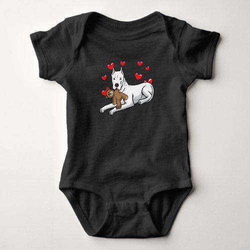 Dogo Argentino Dog With Stuffed Animal And Hearts Baby Bodysuit