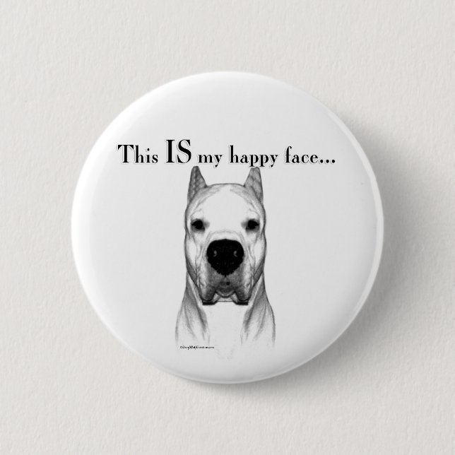 Dogo Argentino Happy Face Pinback Button (Front)