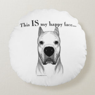 Dogo Argentino Happy Face Round Pillow