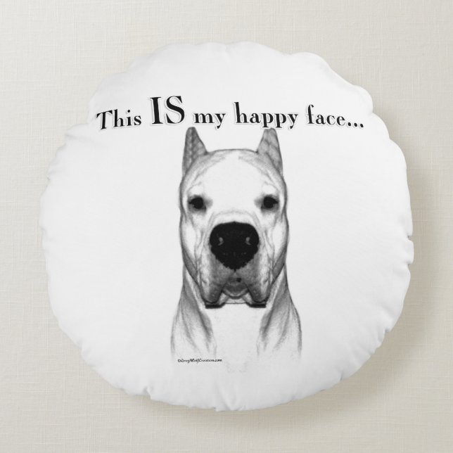 Dogo Argentino Happy Face Round Pillow (Front)