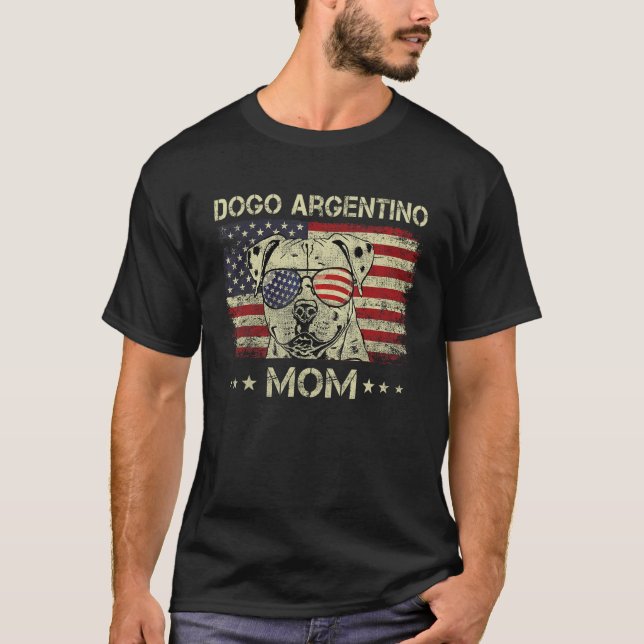 Dogo Argentino Mom Dog  American Flag 4th Of July T-Shirt (Front)