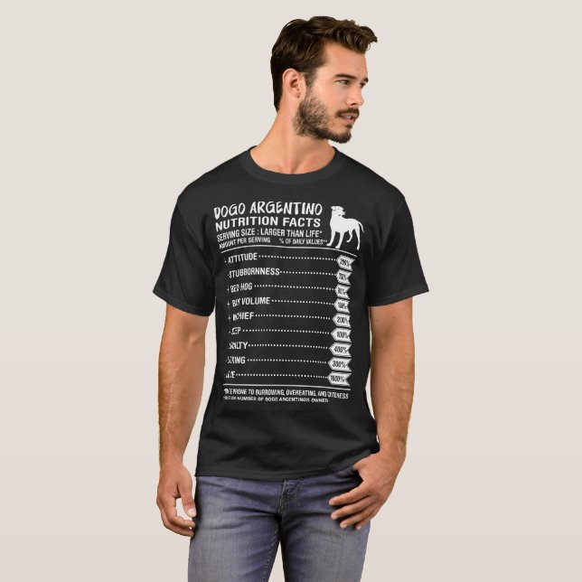 Dogo Argentino Nutrition Facts Amount Per Serving T-Shirt (Front Full)