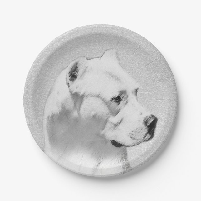 Dogo Argentino Painting - Original Dog Art Paper Plates (Front)