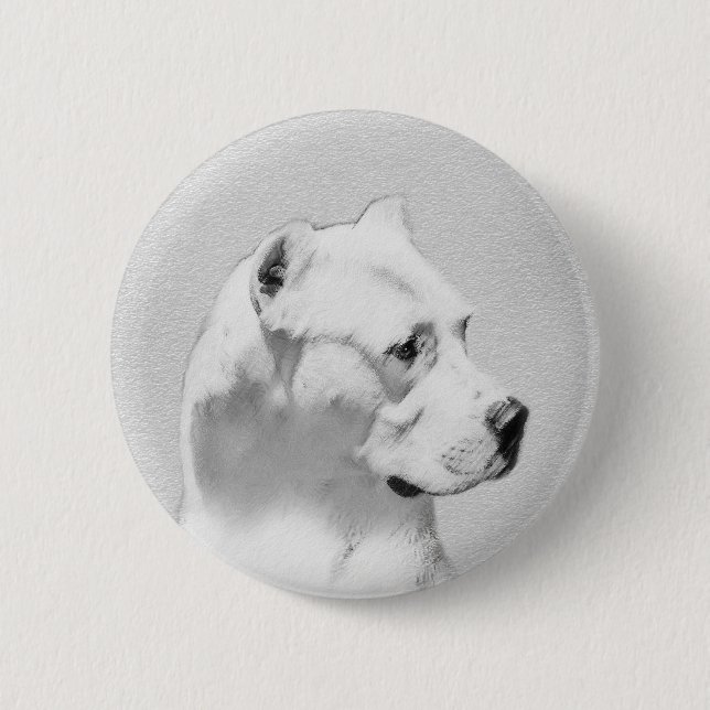 Dogo Argentino Painting - Original Dog Art Pinback Button (Front)