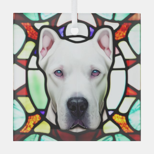 Dogo Argentino "Stained Glass" Glass Ornament (Front)