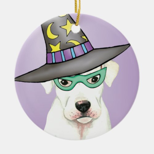 Dogo Argentino Witch Ceramic Ornament