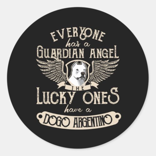 Dogo Argentino With Guardian Angel Saying Classic Round Sticker