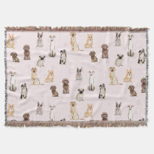 DogPuppy watercolor dogs cute pink Throw Blanket