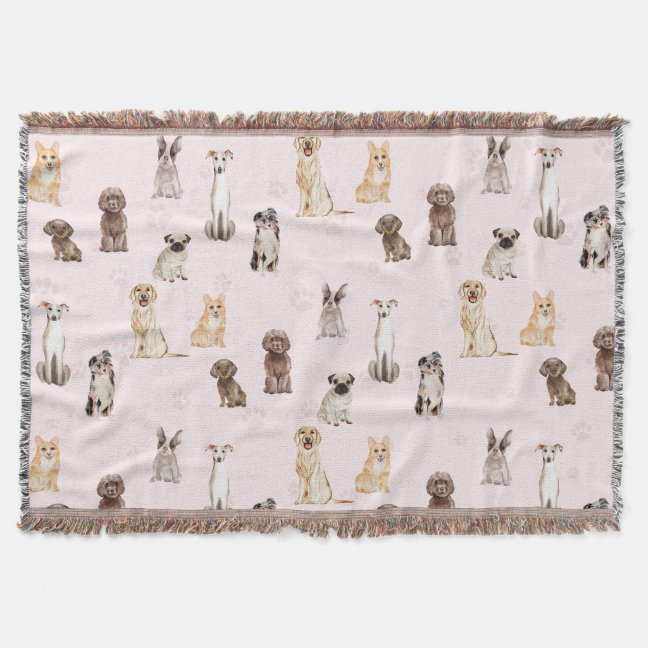DogPuppy watercolor dogs cute pink Throw Blanket