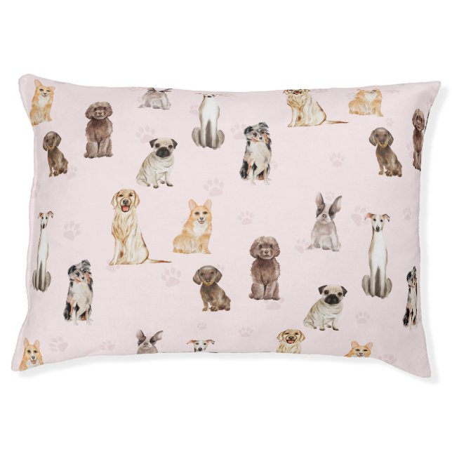 DogPuppy watercolor dogs pink cute funny Pet Bed (Front)