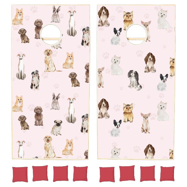 DogPuppy watercolor dogs RANDOM Cornhole Set