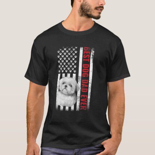 Dogs 365 Shih Tzu Best Dog Dad Ever American Flag T_Shirt