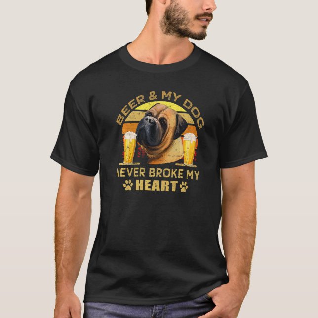 Dogs 365dogs 365 Beer & Bullmastiff Dog Never Brok T-Shirt (Front)