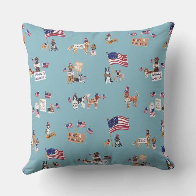 DOGS 4 DEMOCRACY Two-Sided Blue Outdoor Pillow (Back)