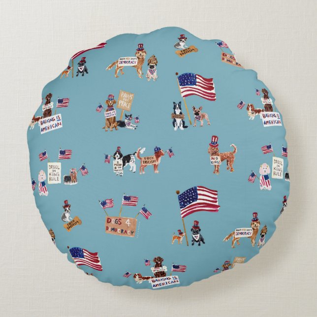 DOGS 4 DEMOCRACY Two-Sided Blue Round Pillow (Back)