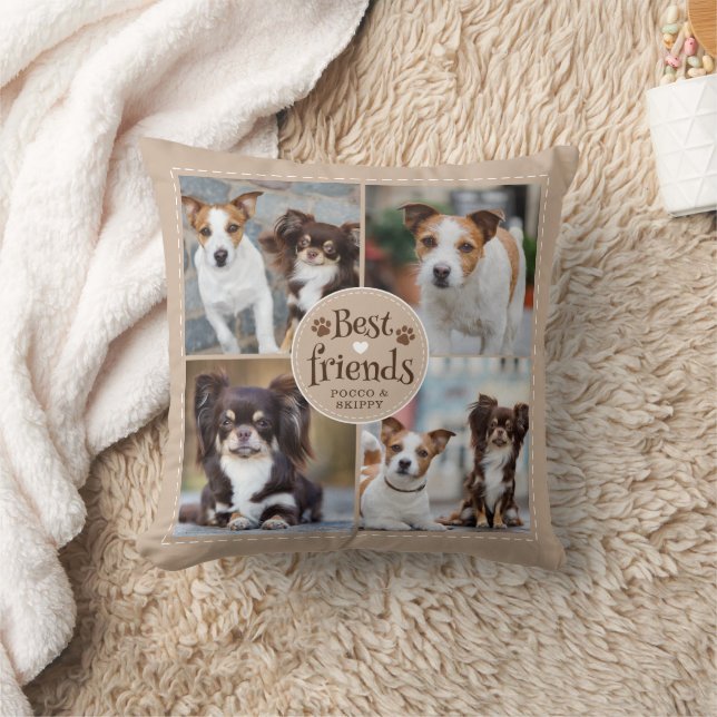 Dogs 4 Photos BEST FRIENDS Pawprints Custom Throw Pillow (Blanket)