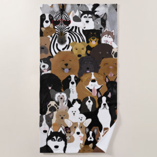 Dogs, a Cat and a Chicken Beach Towel