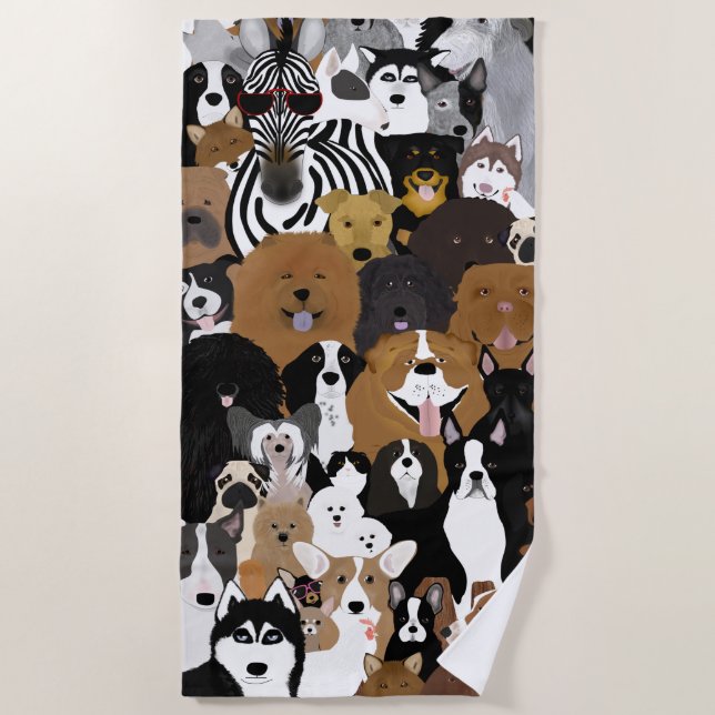 Dogs, a Cat and a Chicken Beach Towel (Front)