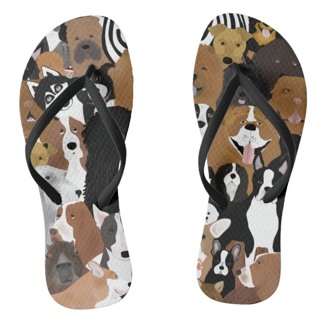 Dogs, a Cat, and a Chicken Flip Flops (Footbed)