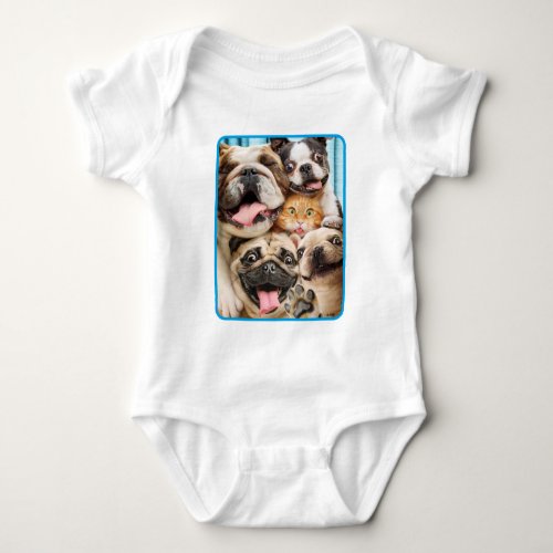 Dogs and a Cat Group Photo Baby Bodysuit