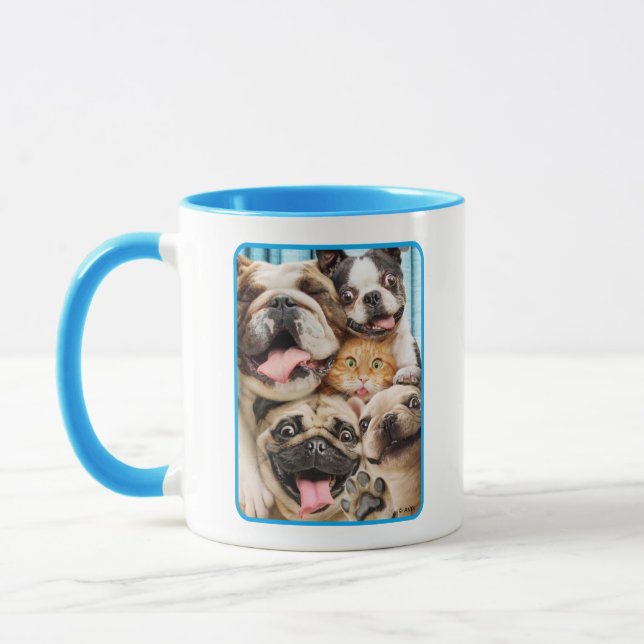 Dogs and a Cat Group Photo Mug (Left)