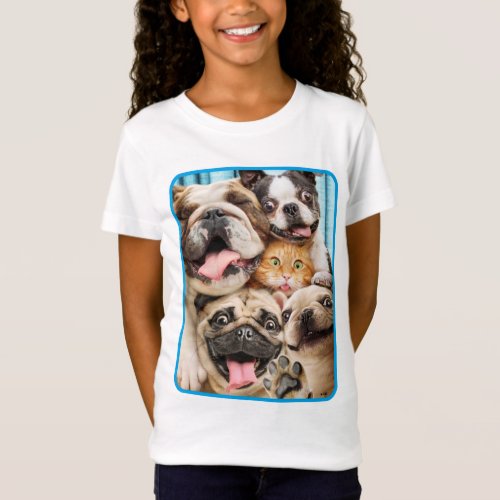 Dogs and a Cat Group Photo T_Shirt