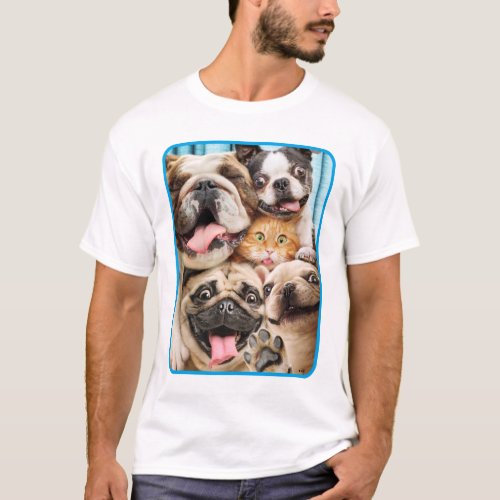 Dogs and a Cat Group Photo T_Shirt