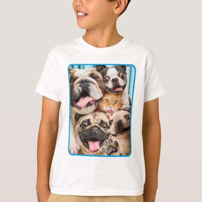 Dogs and a Cat Group Photo T-Shirt (Front)