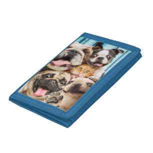 Dogs and a Cat Group Photo Tri-fold Wallet