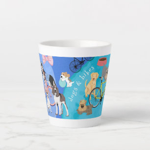 Dogs and Bikes Playful Puppies Bicycles Latte Mug