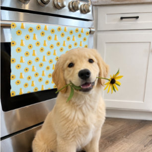 Dogs and Black Eyed Susans Dish Towel