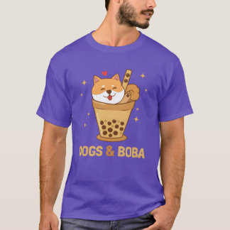Dogs and Boba Dog Daddy Dog Mom Dogfather Shiba fu T-Shirt