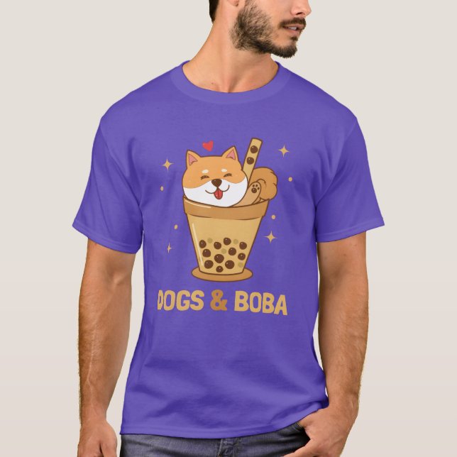 Dogs and Boba Dog Daddy Dog Mom Dogfather Shiba fu T-Shirt (Front)