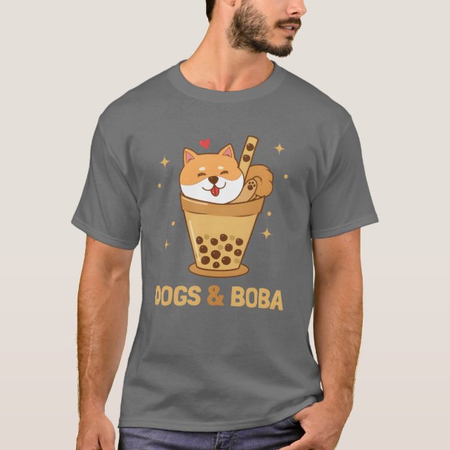Dogs and Boba Dog Daddy Dog Mom Dogfather Shiba fu T-Shirt (Front)