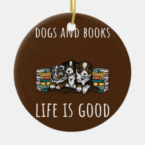Dogs And Books  Ceramic Ornament