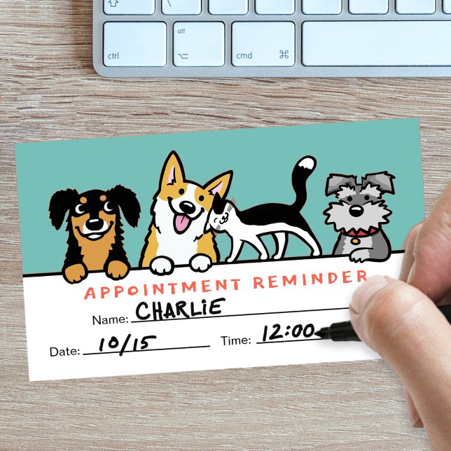 Dogs and Cat Cute Animal Care Appointment Reminder Business Card (Creator Uploaded)