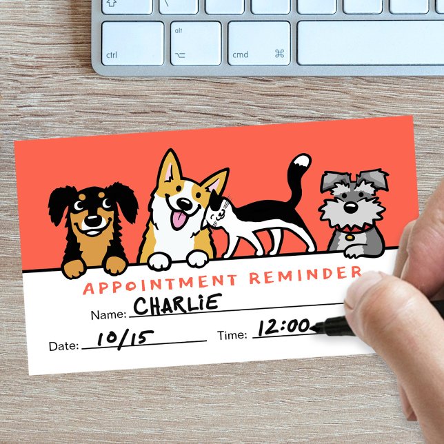Dogs and Cat Cute Animal Care Appointment Reminder Business Card (Creator Uploaded)