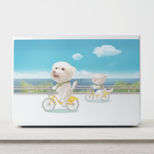 Dogs and Cats Biking by the Sea HP Laptop Skin