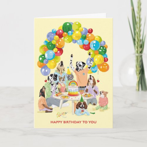 Dogs and Cats Birthday Cake Party Card